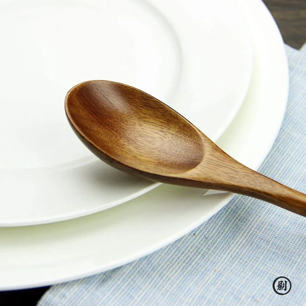 木製スプーン＆フォーク5点セット – 天然エコフレンドリー食器 | 手作り楕円型お玉＆調理器具セット