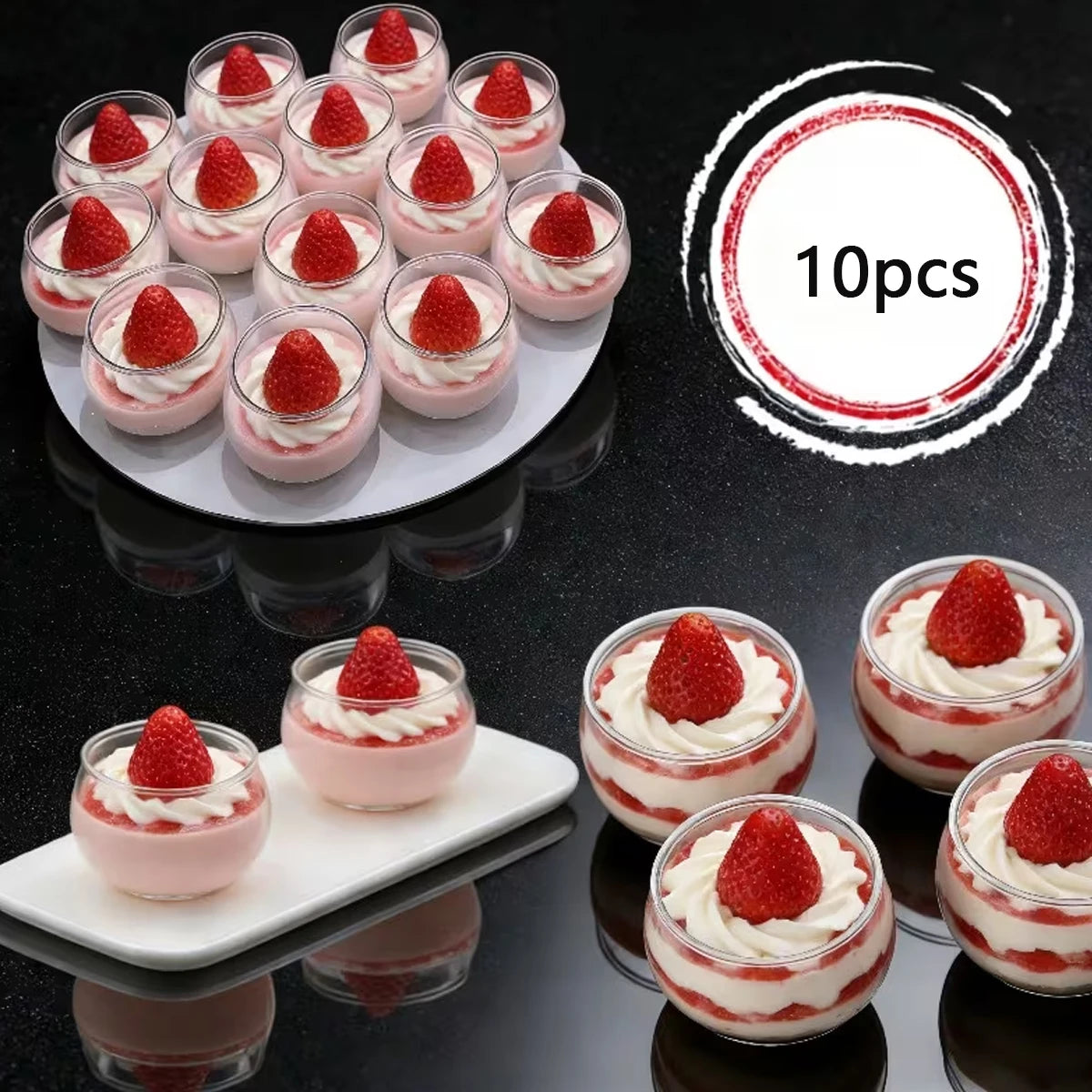 Round Small Plastic Dessert Cups Mini Clear Plastic Bowls, Recyclable, Shatter Resistant, Clear Plastic Plastic Salad Bowls