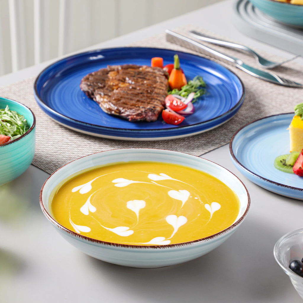 vancasso 12/18/24PCS Ceramic Dinnerware Set Color Handpainted Spirals Pattern 4/6PCS Dinner Plates/Dessert/Bowl/Soup Plates