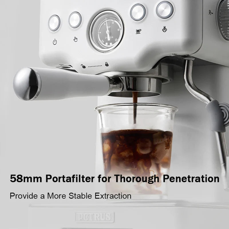 Petrus エスプレッソコーヒーマシン ステンレス製コーヒーメーカー 58mmポルタフィルター 商用スチームワンド ミルク泡立て器付き (220V)