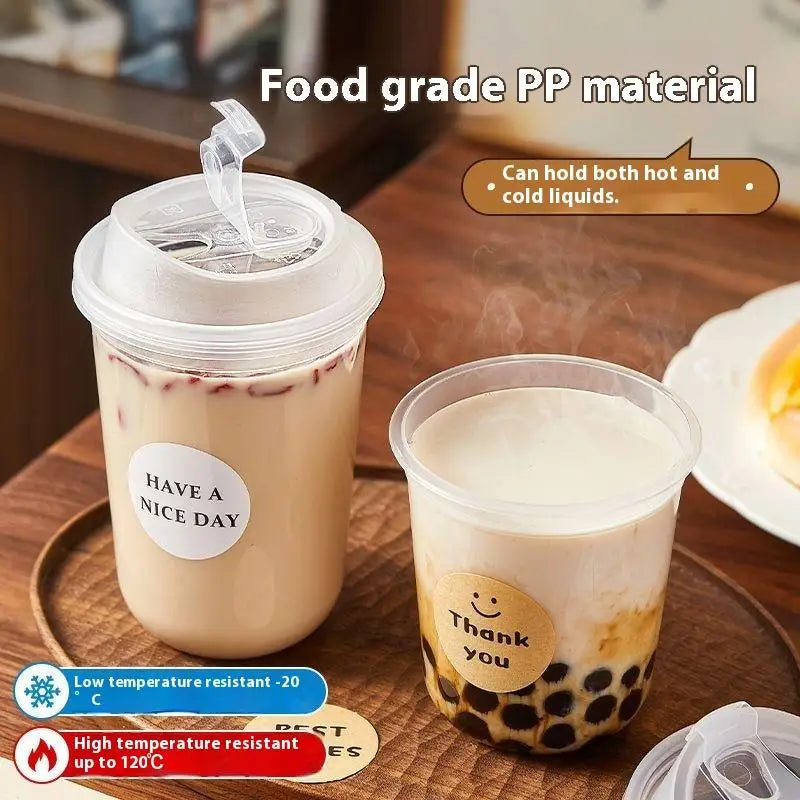10pcs Transparent Coffee Cups With Lids U-shaped Disposable Cups For Hot Drink Milk Tea Takeaway Beverage Cups