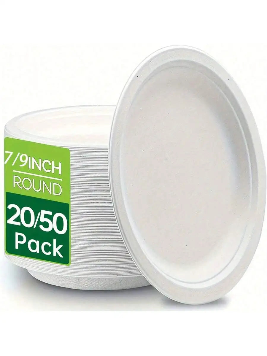 9 Inch Disposable Plates, for Parties, BBQ, Kids Crafts. 23x23cm, Sturdy, Bulk 50 Pcs