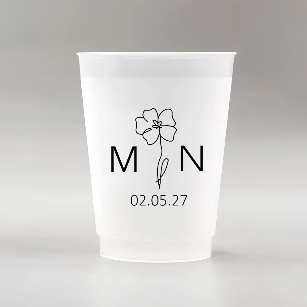 10/50 Custom Plastic Cups for Wedding, 12oz Personalized Plastic Cups, Frosted Cups Customize Wedding Plastic Drinking Cups