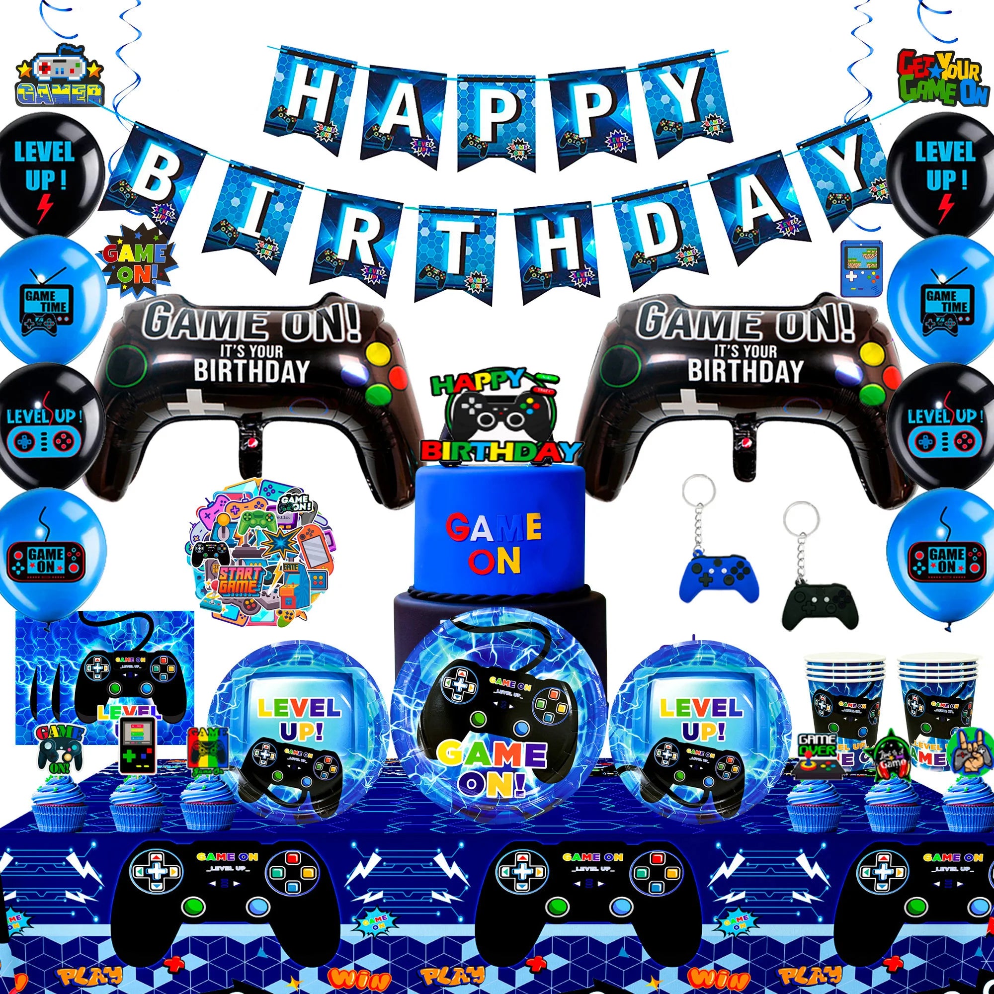 151 Pcs Video Game Party Decorations&Tableware-Video Game Party Plates Tablecloth Balloons etc Video Game Birthday Decorations