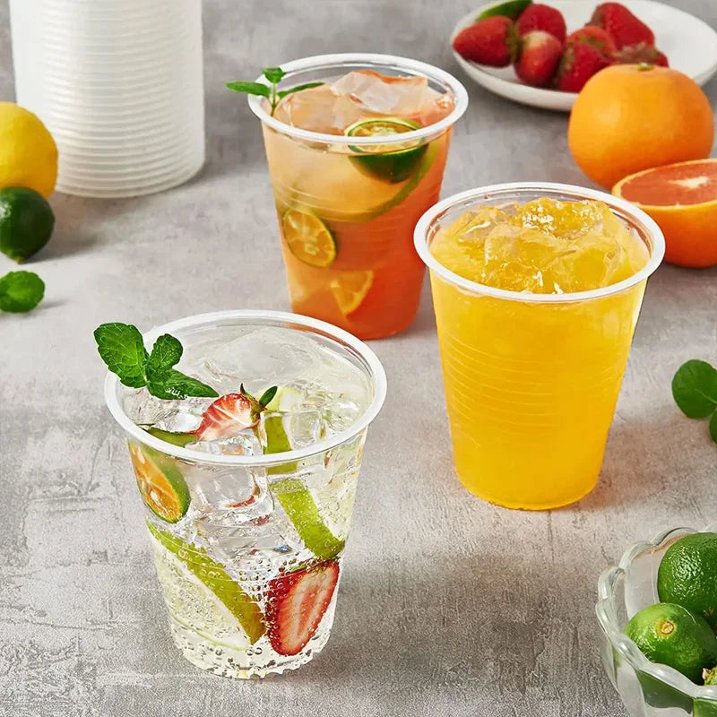 50/100PCS Disposable Plastic Cups Disposable Drinking Cups Suitable Beverages Fruits Coffee Birthday Parties Wedding Banquets