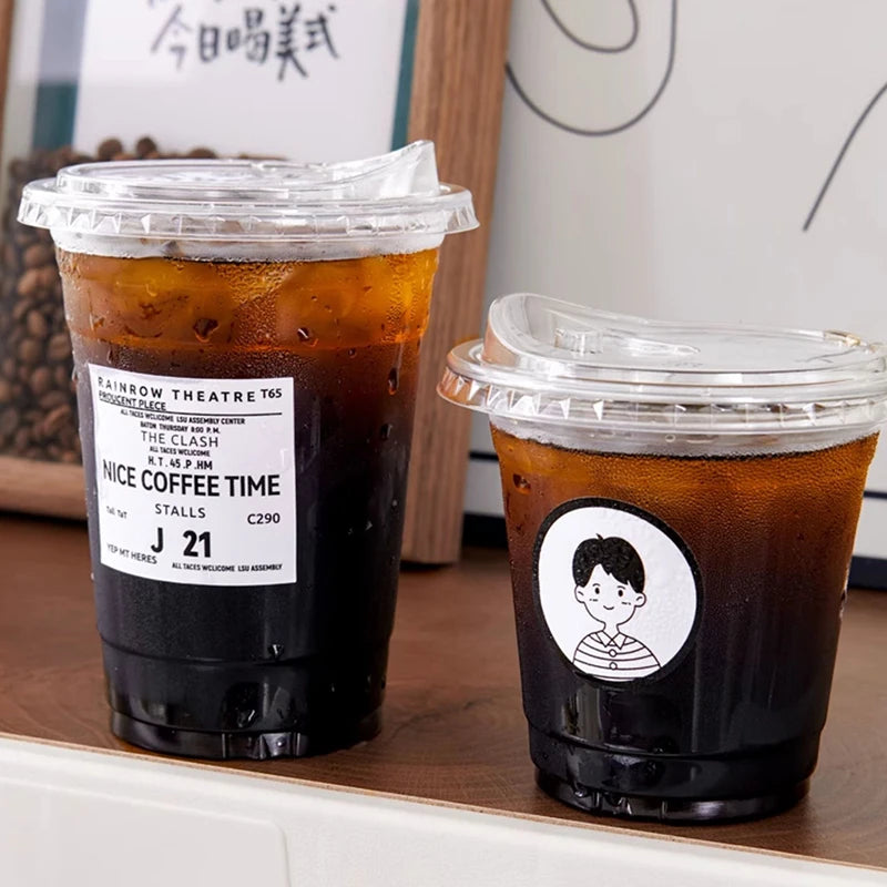 10PCS Clear Plastic Cup With Strawless Lids Disposable Cups For Iced Coffee Or Juice Party Smoothie Milkshake Cold Drinks