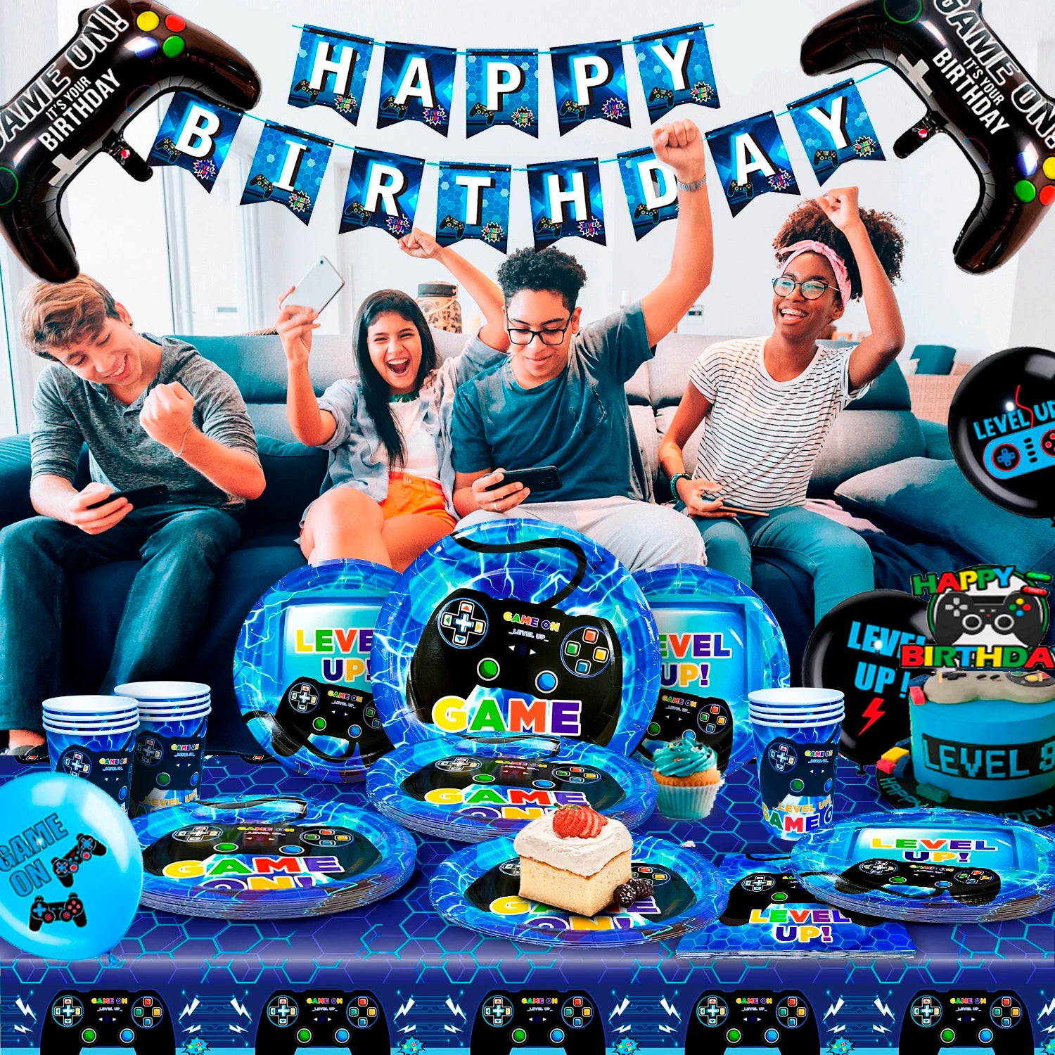 151 Pcs Video Game Party Decorations&Tableware-Video Game Party Plates Tablecloth Balloons etc Video Game Birthday Decorations