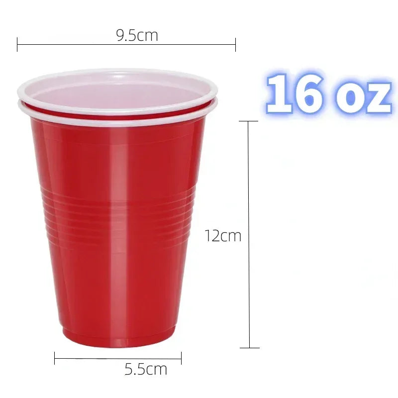 50Pcs Plastic Party Cups 16-Ounce Plastic Water Cups Recyclable Red Blue Cups with Fill Lines for Drinks BBQ Picnic Party