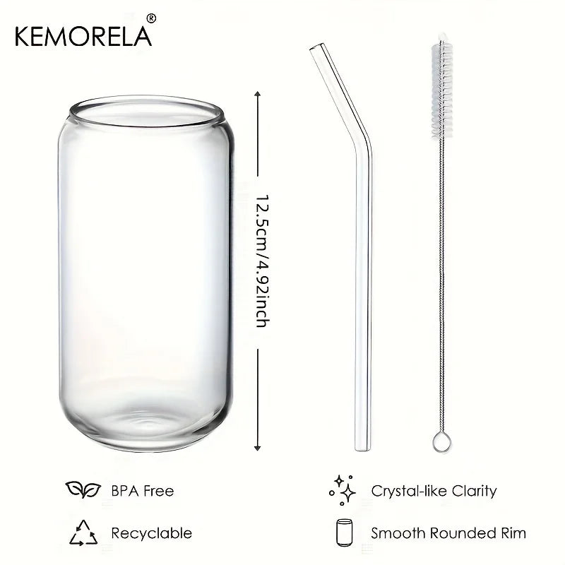 DecorBites Can-Shaped Glass Drinking Cups with Straws – 4-Piece Set