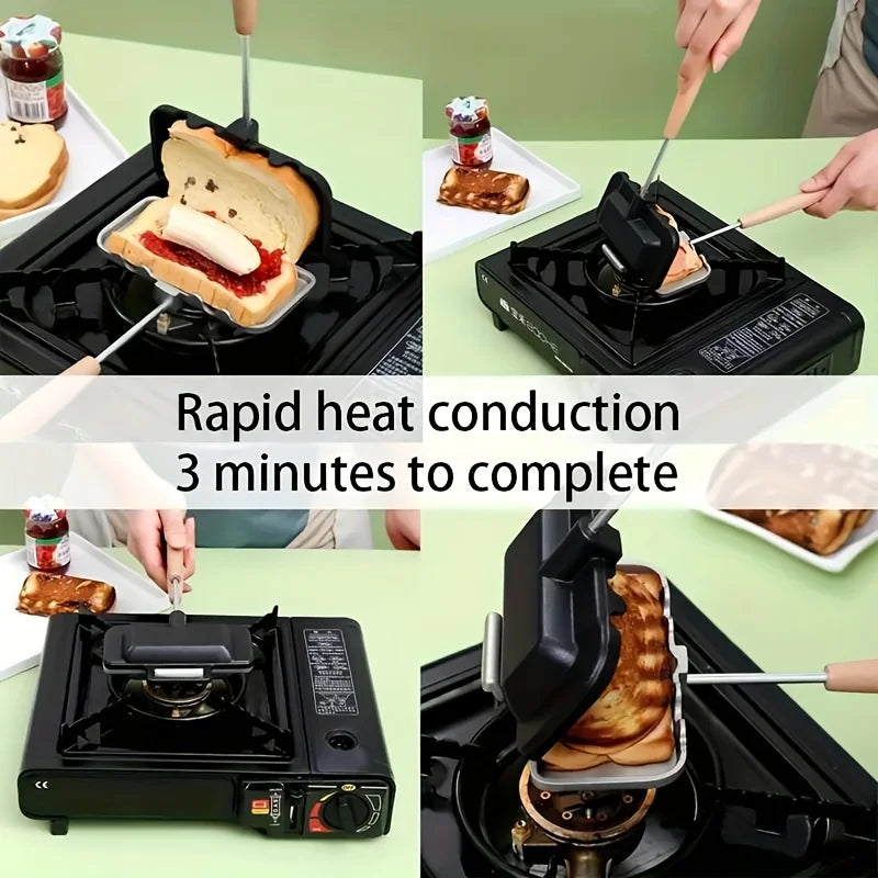 長方形両面サンドイッチ焼き器、ツートンカラー、アルミ合金、焦げ付き防止、ガスコンロ用トースター、キッチン調理器具