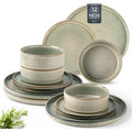 Ceramic Dinnerware Sets Handmade Reactive Glaze Stoneware Plates and Bowls Sets Highly Chip and Crack Resistant Dishwasher and