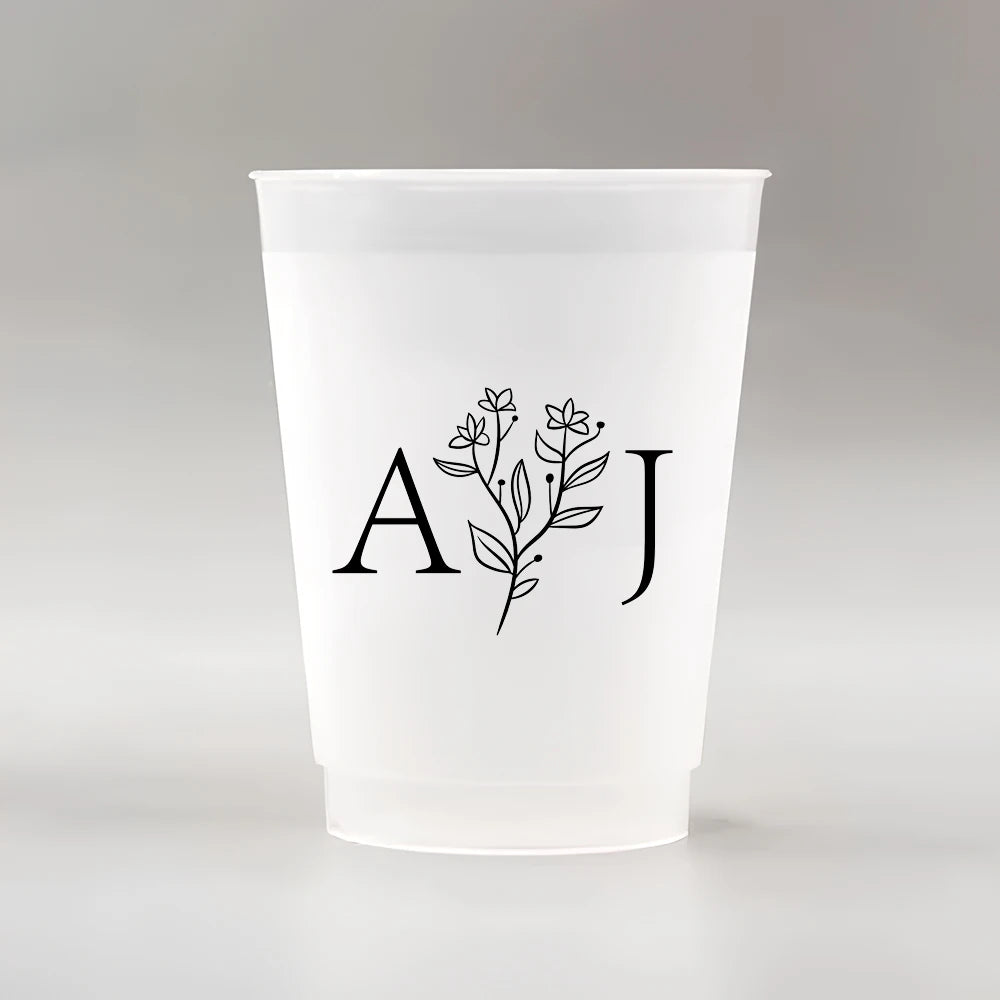 10/50 Custom Plastic Cups for Wedding, 12oz Personalized Plastic Cups, Frosted Cups Customize Wedding Plastic Drinking Cups