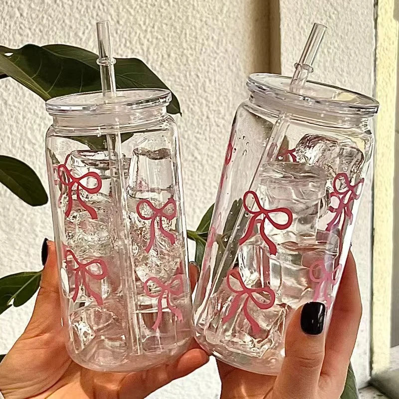 1 piece bow plastic cup, portable and handy, milk cup