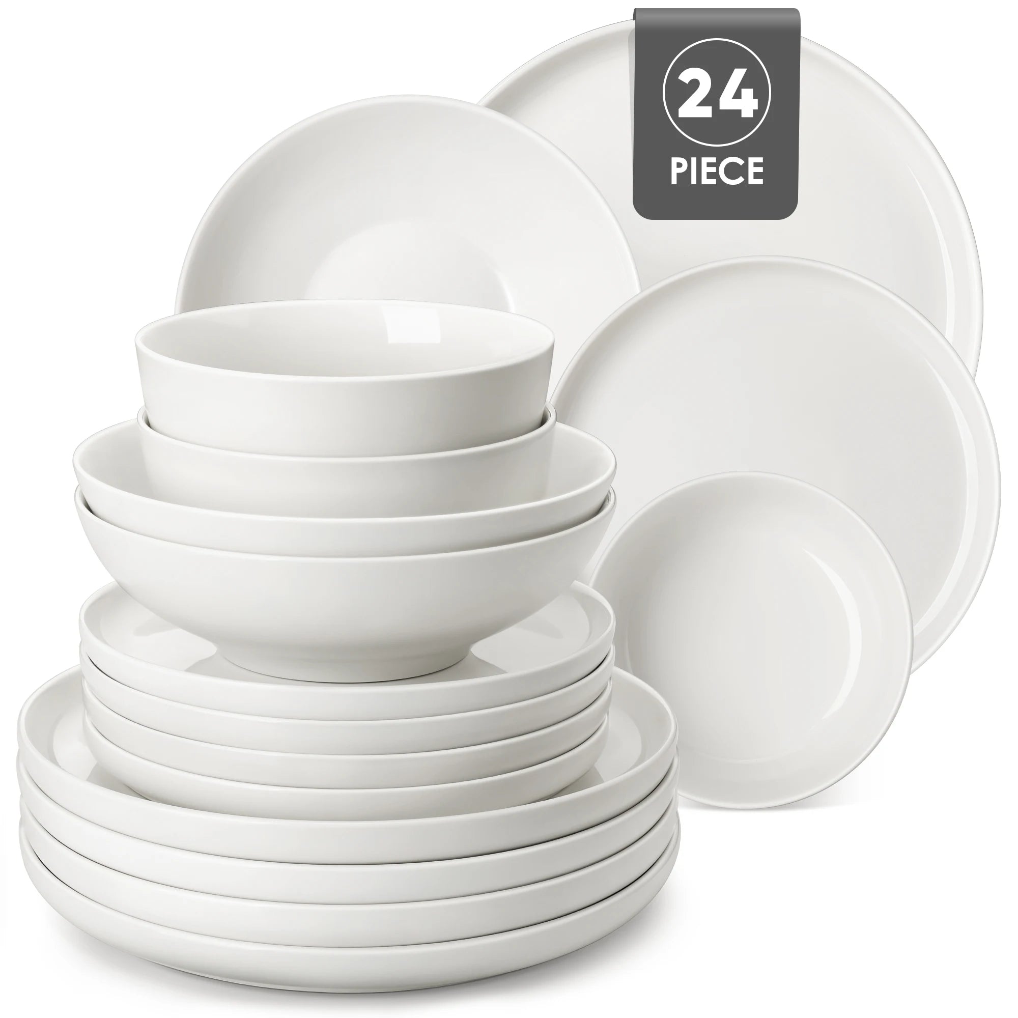 MALACASA 12/16/18/24 PCS Porcelain Plates Dinnerware Sets Ceramic Plates Set with 4/6 PCS Dinner Plate/Dessert/Cereal Bowl/Soup