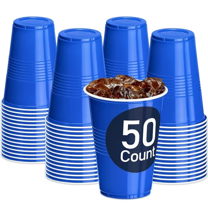 16-Ounce Plastic Party Cups 50 Pack Disposable Plastic Cups Recyclable Red Cups with Fill Lines for Parties Drinks BBQ Picnics