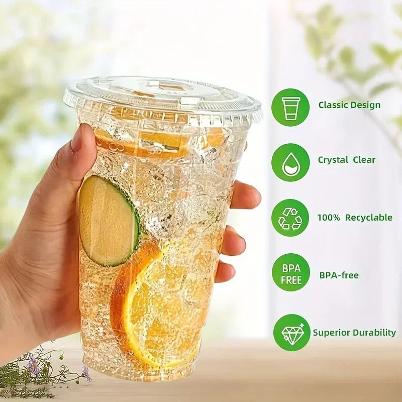 High Quality Disposable Plastic Party Cups with Lids PET Clear Cup Plastic for Iced Cold Drink Coffee Milk Tea Juice Smoothie