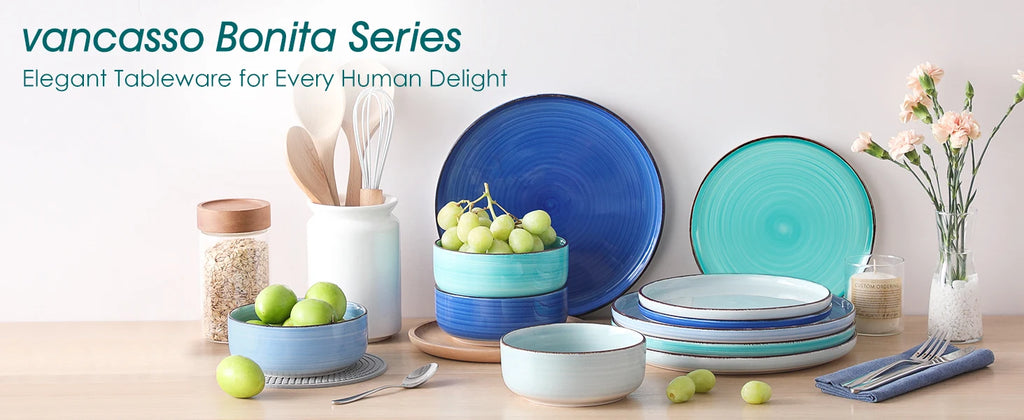 vancasso 12/18/24PCS Ceramic Dinnerware Set Color Handpainted Spirals Pattern 4/6PCS Dinner Plates/Dessert/Bowl/Soup Plates
