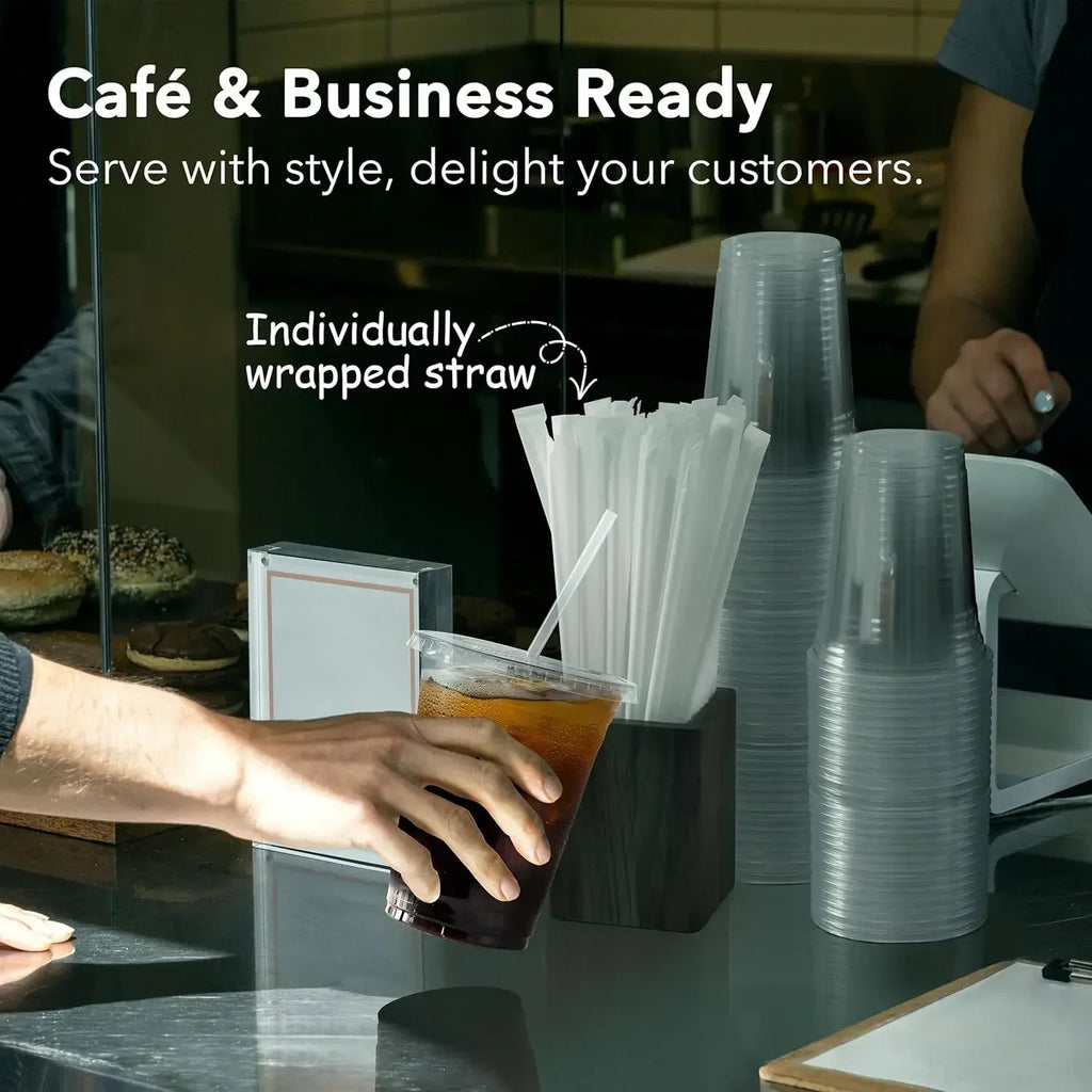 Disposable Plastic Cup With Lid, Perfect For Weddings, Birthdays, Parties, Camping, Smoothies, Milkshakes And Coffee