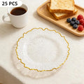 Serving Charger Plates 25 Pack Gold Rim Transparent Plastic 32cm for Wedding Birthday Holiday Party Dessert Display Easy Clean