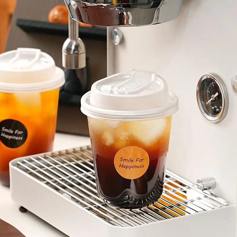 10pcs Transparent Coffee Cups With Lids U-shaped Disposable Cups For Hot Drink Milk Tea Takeaway Beverage Cups
