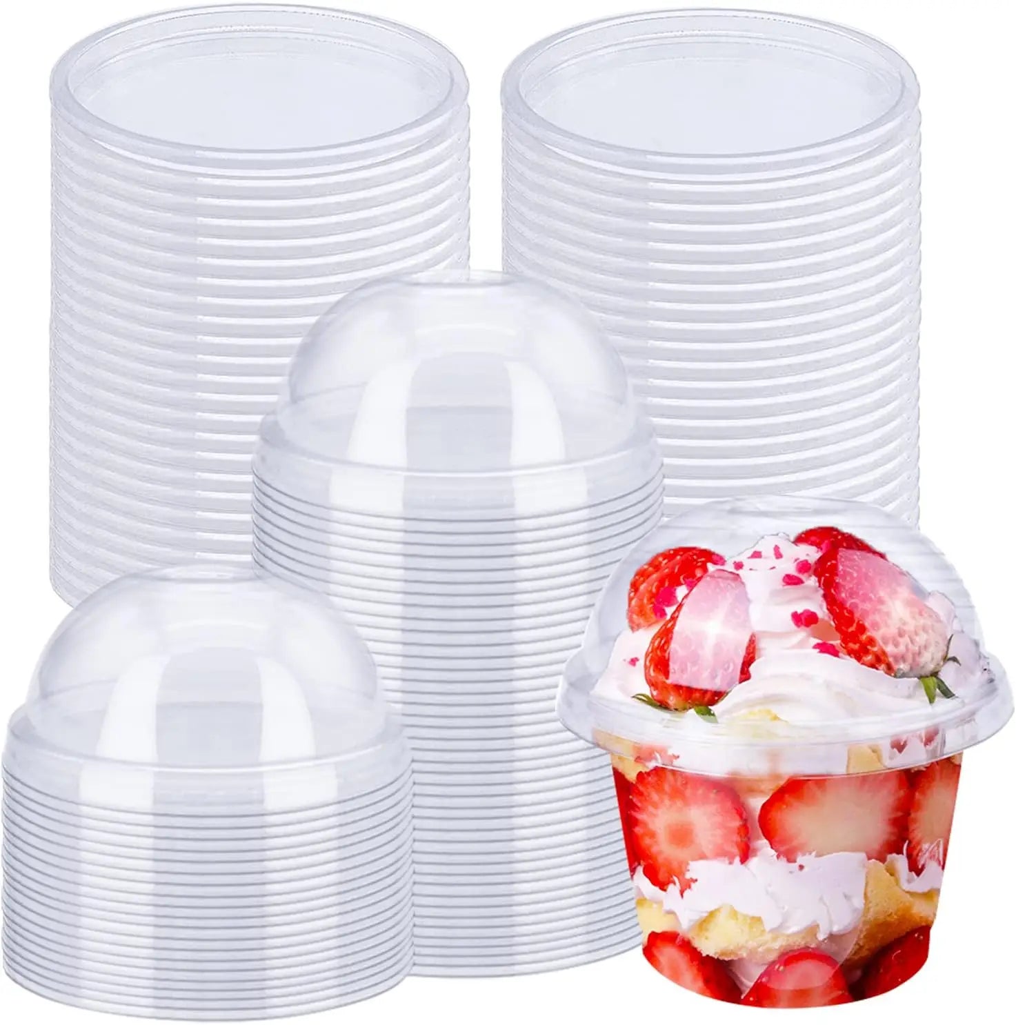 50 disposable transparent plastic cups with dome lids, used for dessert cups and disposable snack bowls