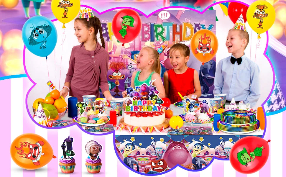 Inside Out Birthday Decorations,98pcs Inside Out Party Supplies&Tableware-Plates Banner Balloon etc Inside Out Party Decorations