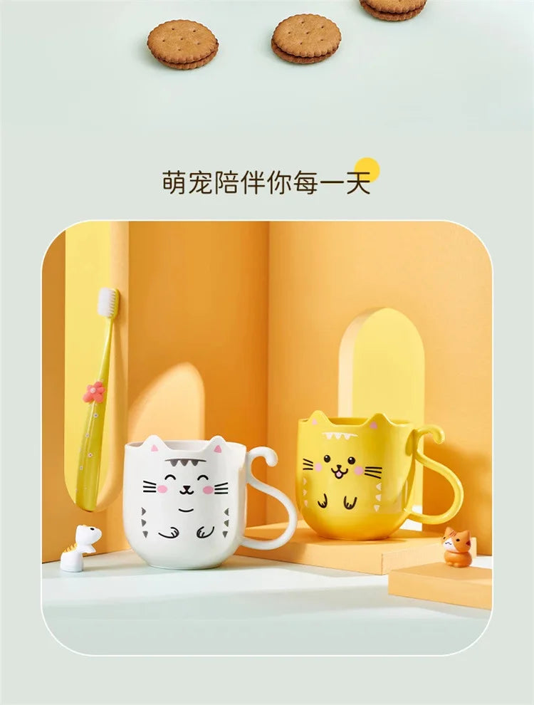 Cute Plastic Cups Cartoon Toothbrush Gargle Cup Creative Cat Dog Mouthwash Cup Wash Brush Cups Household Bathroom Supplies