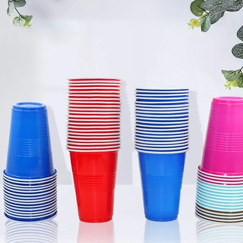 50Pcs Plastic Party Cups 16-Ounce Plastic Water Cups Recyclable Red Blue Cups with Fill Lines for Drinks BBQ Picnic Party