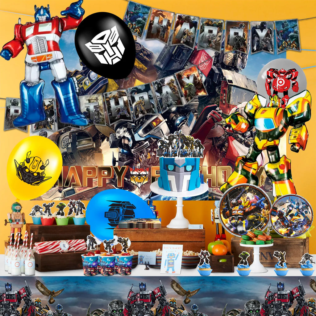 Transformers Birthday Party Supplies,114pcs Transformers Birthday Party Tableware-Transformers Plates Tablecloths Banners etc