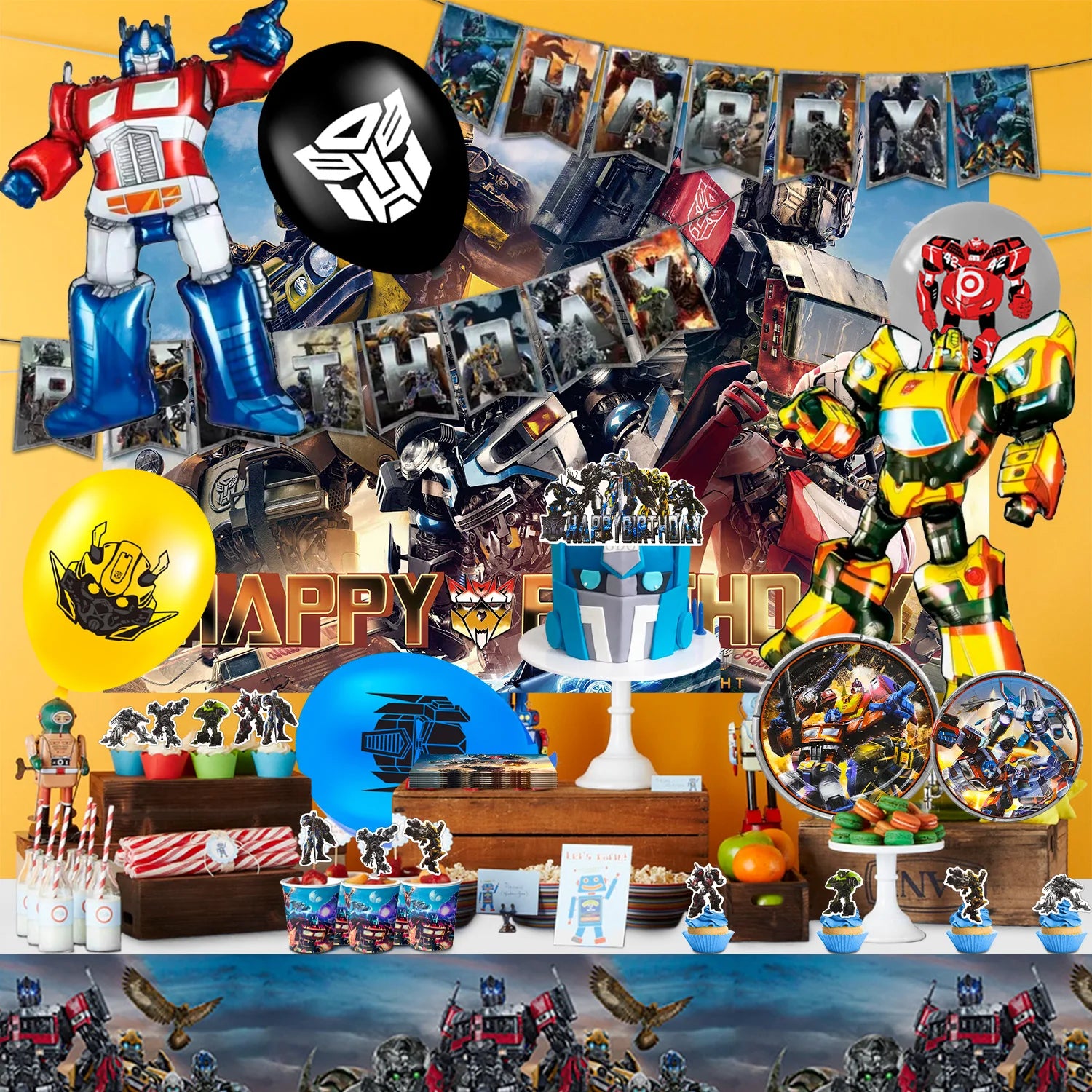 Transformers Birthday Party Supplies,114pcs Transformers Birthday Party Tableware-Transformers Plates Tablecloths Banners etc