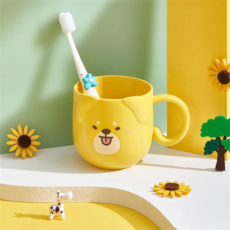 かわいいプラスチックカップ漫画歯ブラシうがいカップクリエイティブ猫犬マウスウォッシュカップウォッシュブラシカップ家庭用浴室用品