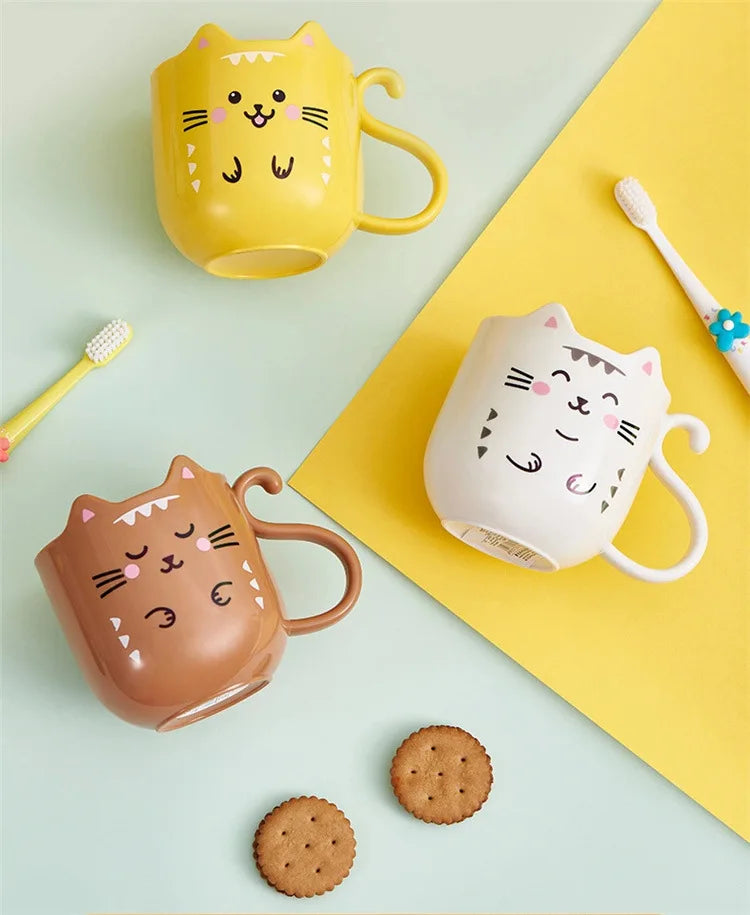 Cute Plastic Cups Cartoon Toothbrush Gargle Cup Creative Cat Dog Mouthwash Cup Wash Brush Cups Household Bathroom Supplies