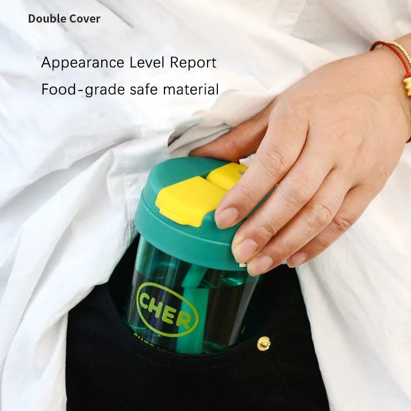 Summer Plastic Water Cup Practical and Compact for Students and White-collar Workers Double-drinking Water Cup with Straw