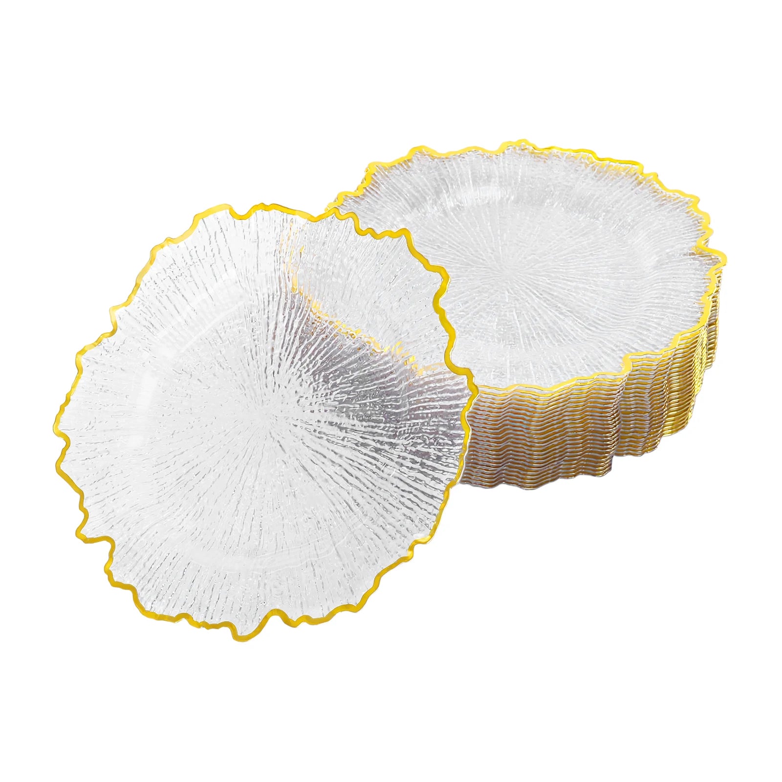 Serving Charger Plates 25 Pack Gold Rim Transparent Plastic 32cm for Wedding Birthday Holiday Party Dessert Display Easy Clean