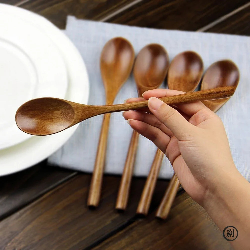 木製スプーン＆フォーク5点セット – 天然エコフレンドリー食器 | 手作り楕円型お玉＆調理器具セット
