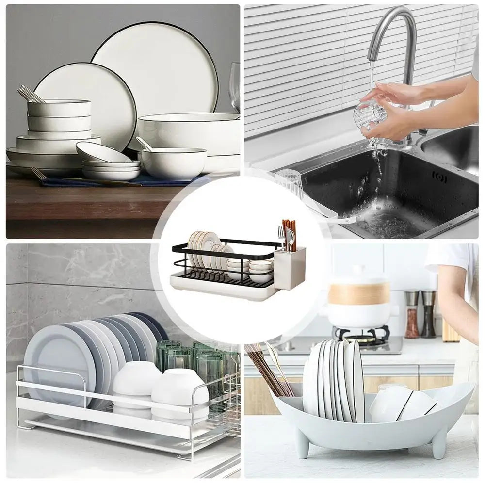 Multifunctional Dish Rack with Cutlery Holder Drying Dish Rack with Drip Tray for Dishes Spoons Forks
