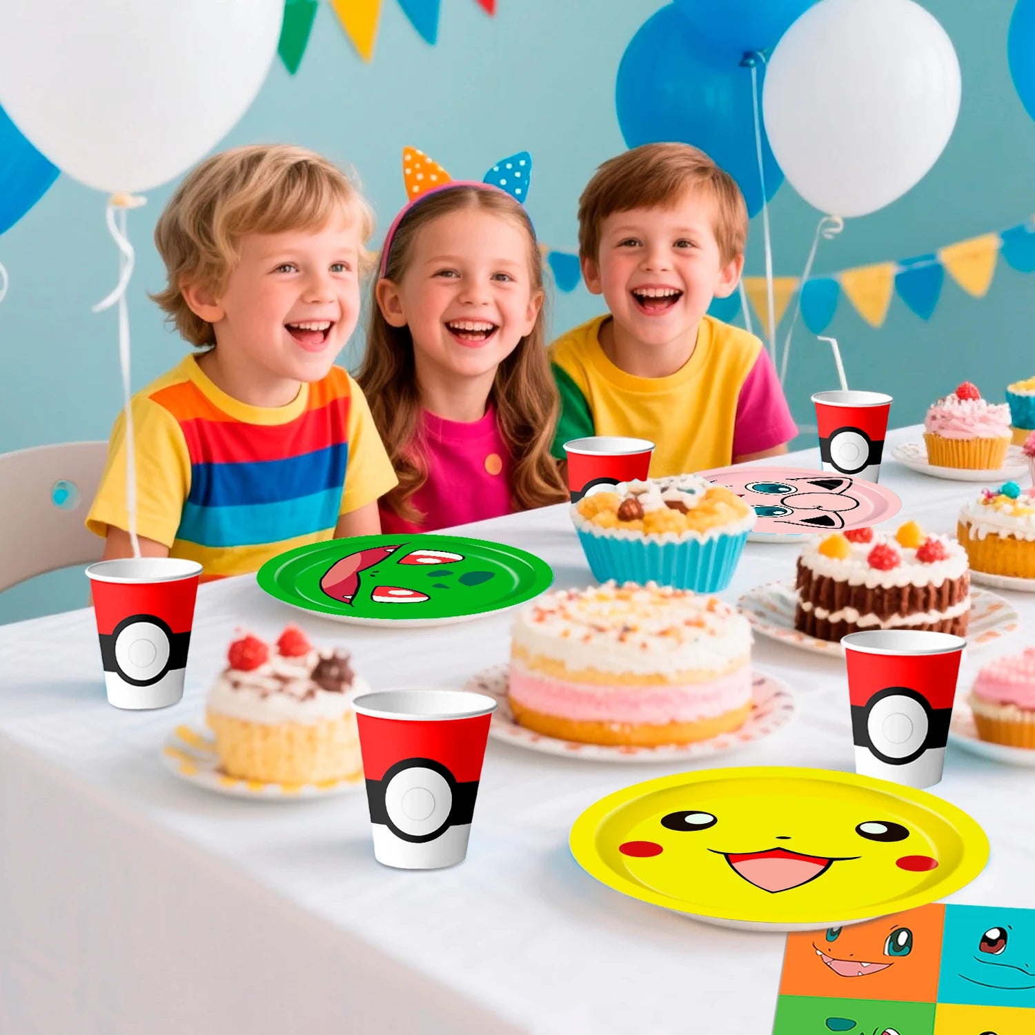 Pokemon Party Supplies,120 Pcs Pokemon Birthday Party Tableware Set-Pokemon Plates Napkins Cups etc Pokemon Birthday Decorations