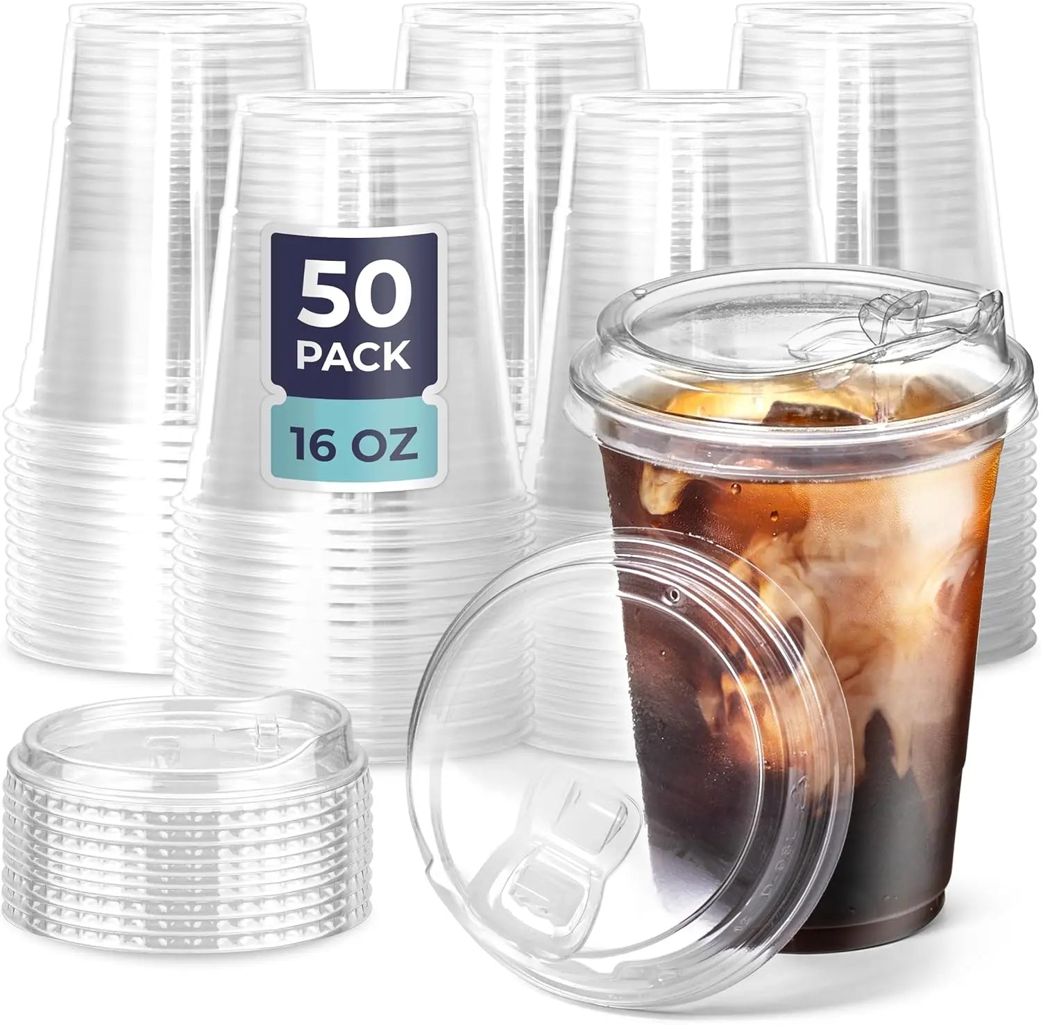 12/16//20/24OZ Clear Plastic Cups with Sip Lids Disposable Plastic Coffee Cups To Go Cups for Iced Coffee Smoothies Soda