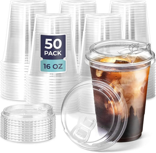 12/16//20/24OZ Clear Plastic Cups with Sip Lids Disposable Plastic Coffee Cups To Go Cups for Iced Coffee Smoothies Soda