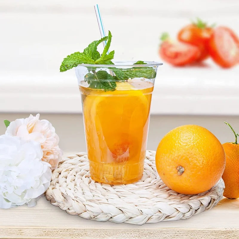50PCS Disposable Plastic Cups with Lid Takeaway Ice Coffee Cold Drink Water Cups Takeout Transparent Cups for Shop Picnic Party