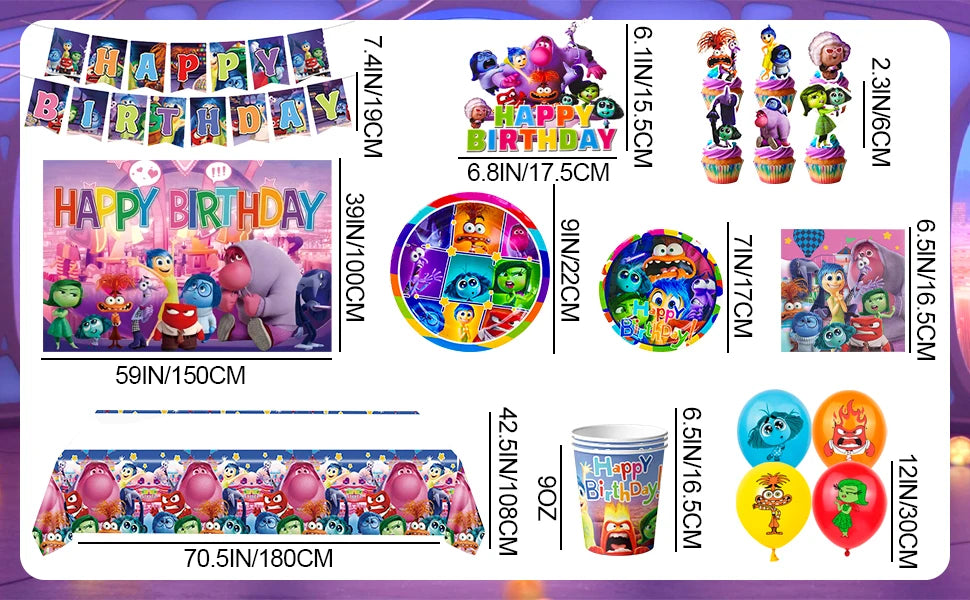 Inside Out Birthday Decorations,98pcs Inside Out Party Supplies&Tableware-Plates Banner Balloon etc Inside Out Party Decorations