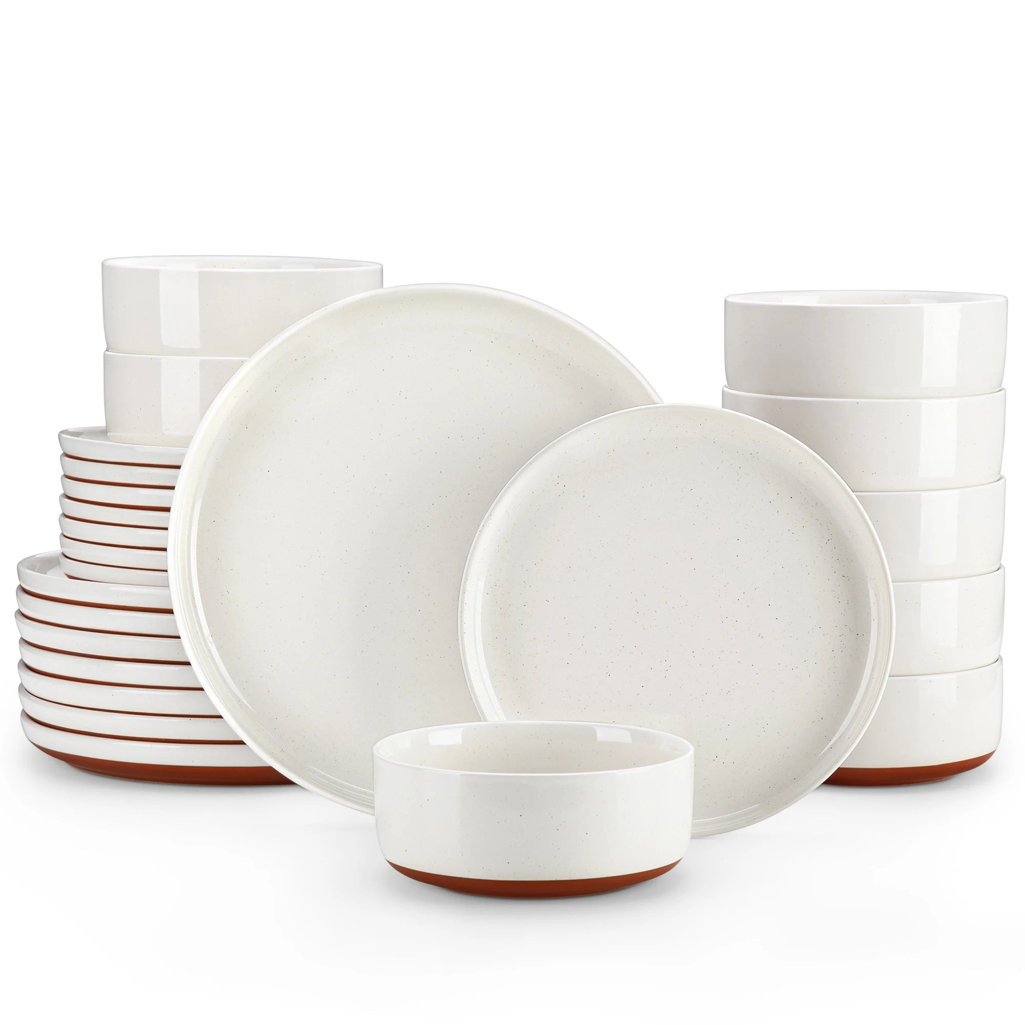 MALACASA TARA 12/24-teiliges Geschirrset, gebogener Rand, Sesamglasur, Steingut-Tellerset mit 4/6 Speisetellern/Desserttellern/Schalen