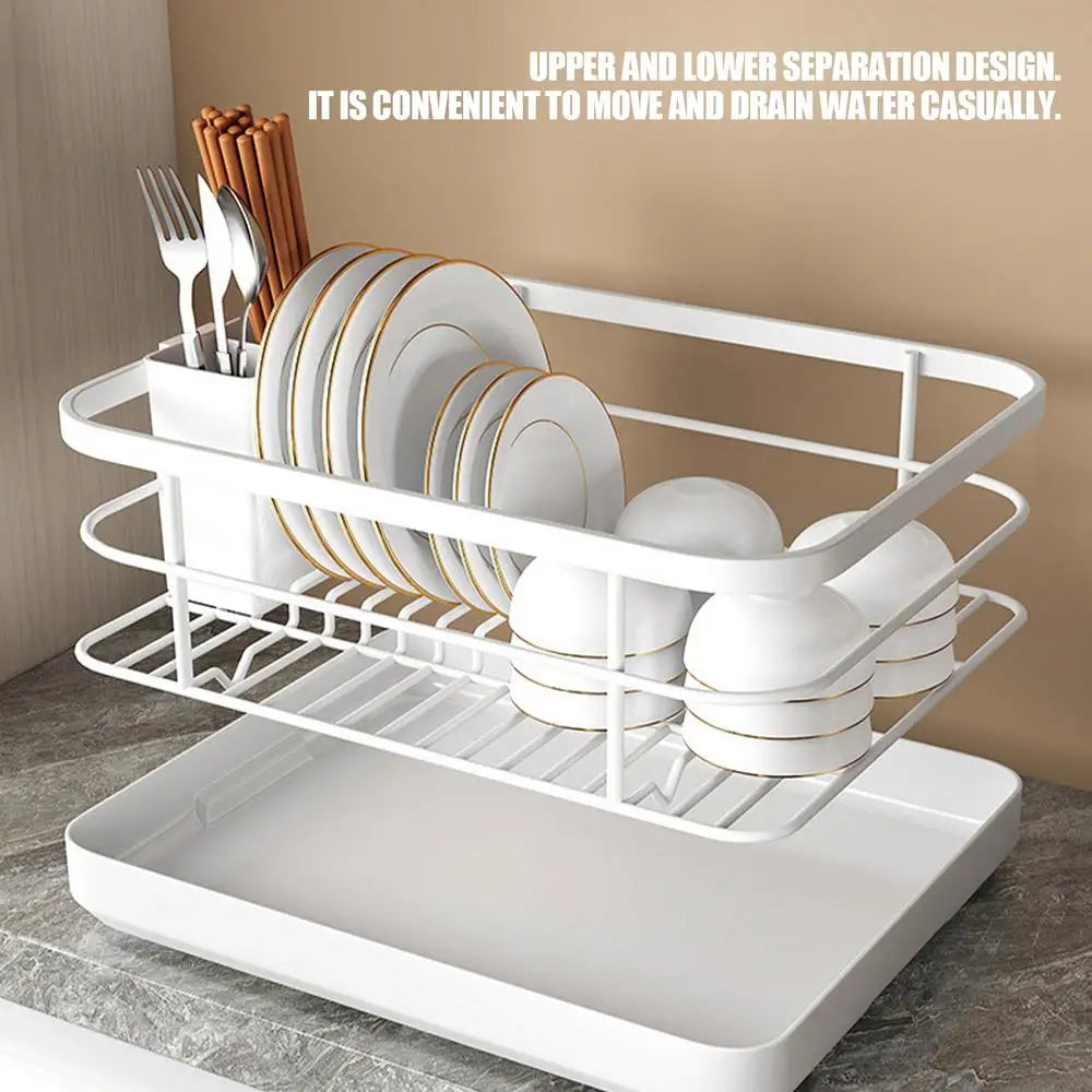Multifunctional Dish Rack with Cutlery Holder Drying Dish Rack with Drip Tray for Dishes Spoons Forks