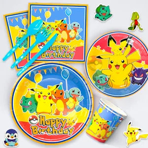 Pikachu Party Decorations,136pcs Pokemon Birthday Party Supplies-Banner Balloons Plates Napkins etc Pokemon Birthday Decorations