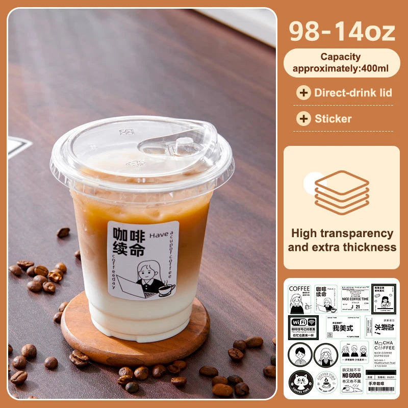 NEW 10PCS Clear Plastic Cup With Strawless Lids Disposable Cups For Iced Coffee Or Juice Party Smoothie Milkshake Cold Drinks