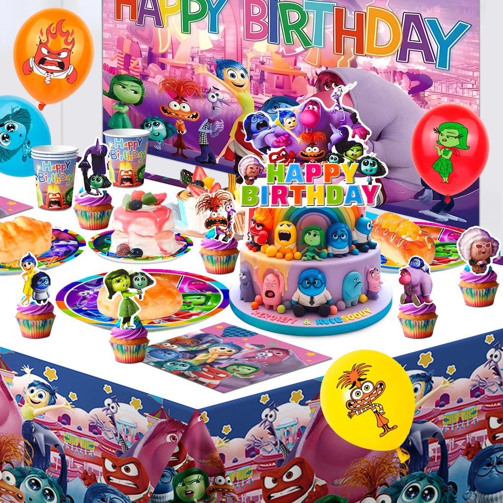 Inside Out Birthday Decorations,98pcs Inside Out Party Supplies&Tableware-Plates Banner Balloon etc Inside Out Party Decorations