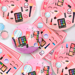 Make-up Birthday Party Supplies,103pcs Spa Party Decorations-Makeup Plates Banner Balloon etc Makeup Birthday Party Decorations