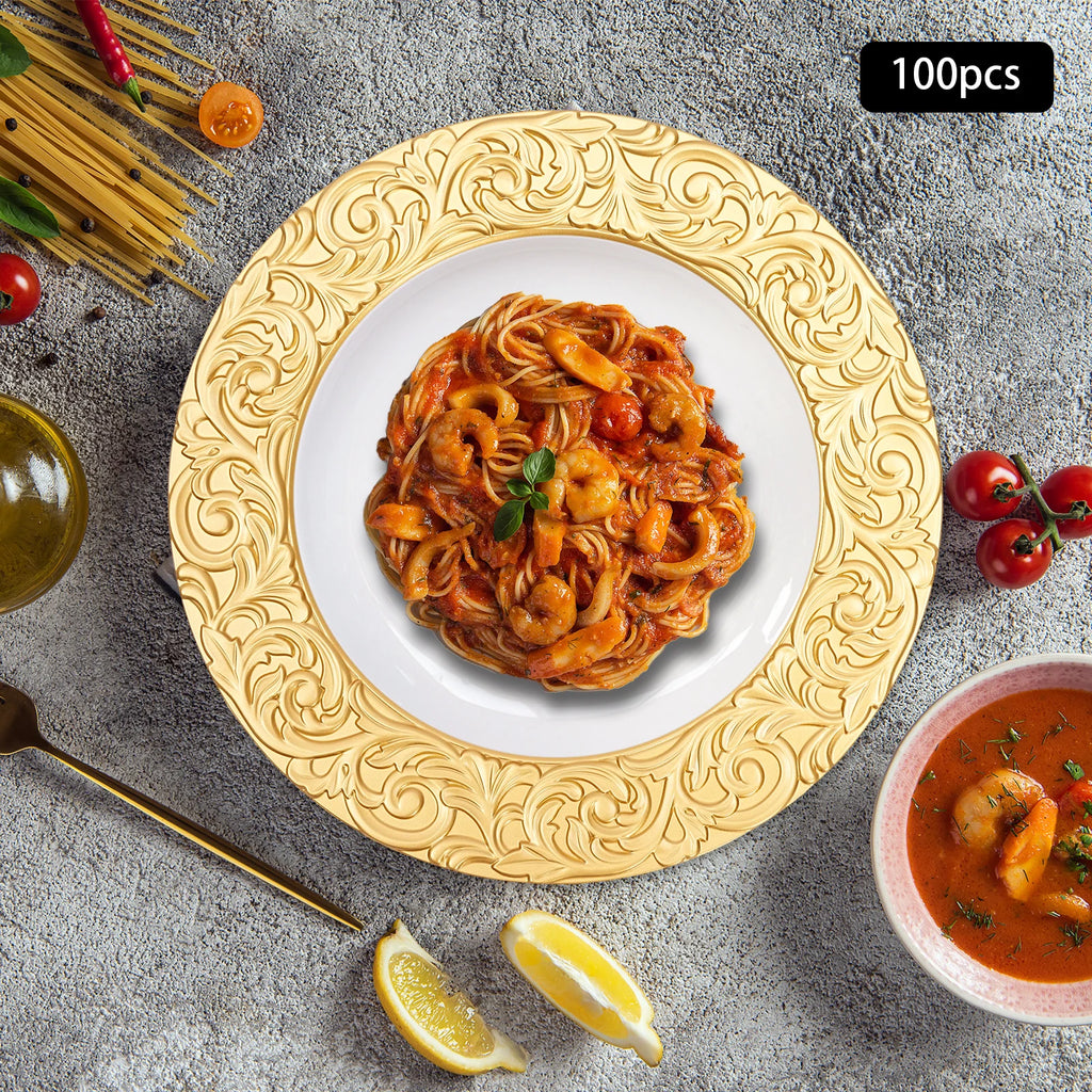 100 Pieces 33*2cm Charger Plates Set, PP Round Charger Plates, Reusable Serving Plates For Birthday Parties, Holidays, Weddings