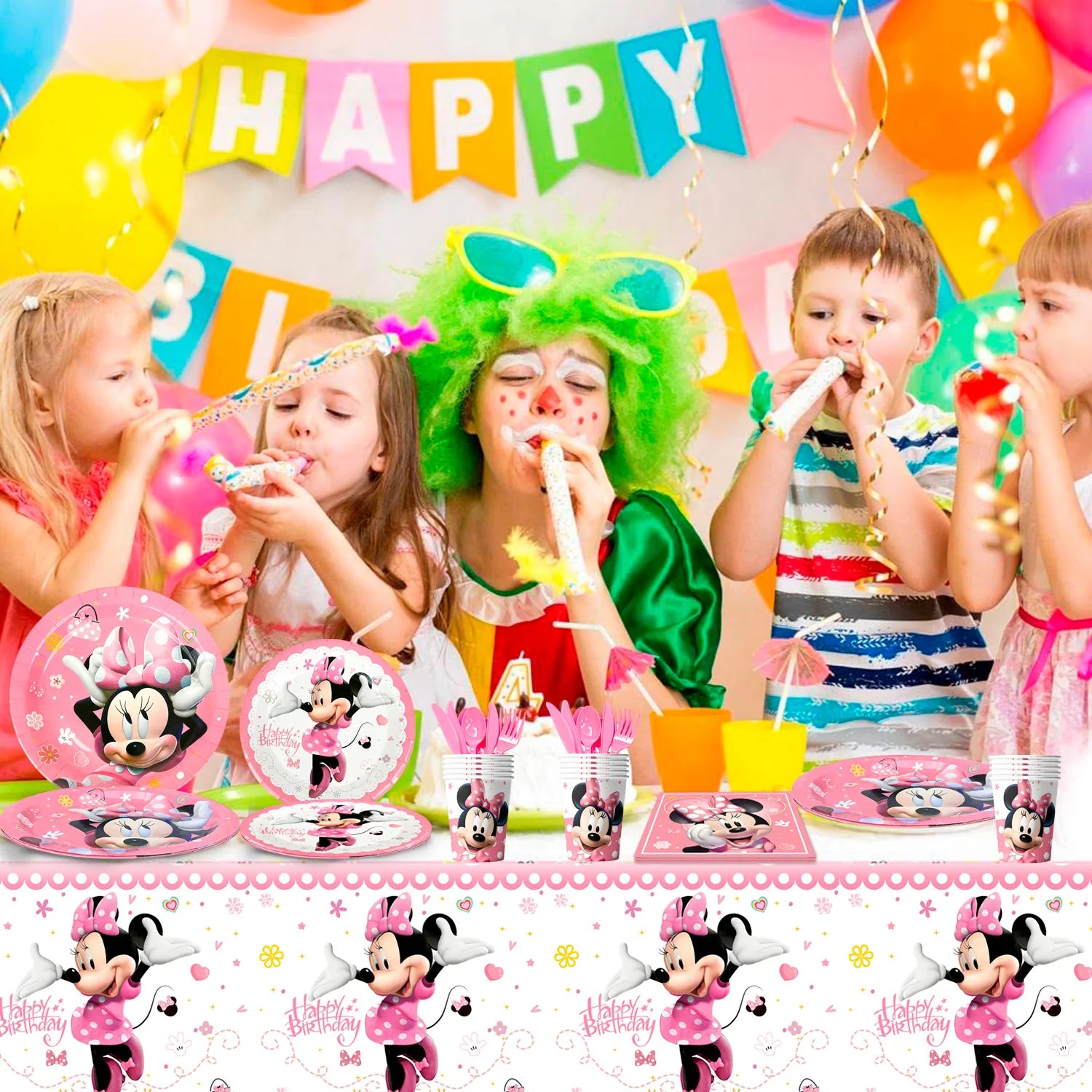 Minnie Birthday Party Supplies,113pcs Minnie Mouse Party Decorations Tableware Set-Plates Napkins Cup etc Minnie Party Tableware