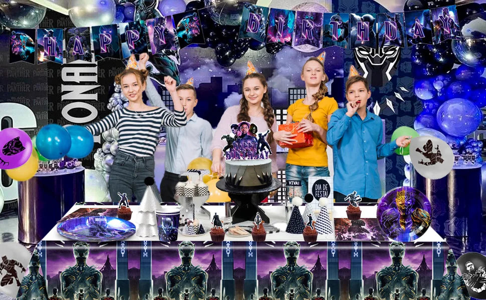 Black Panther Birthday Party Decorations,112 Pcs Black Panther Party Supplies&Tableware-Black Panther Balloons Banner Plates etc